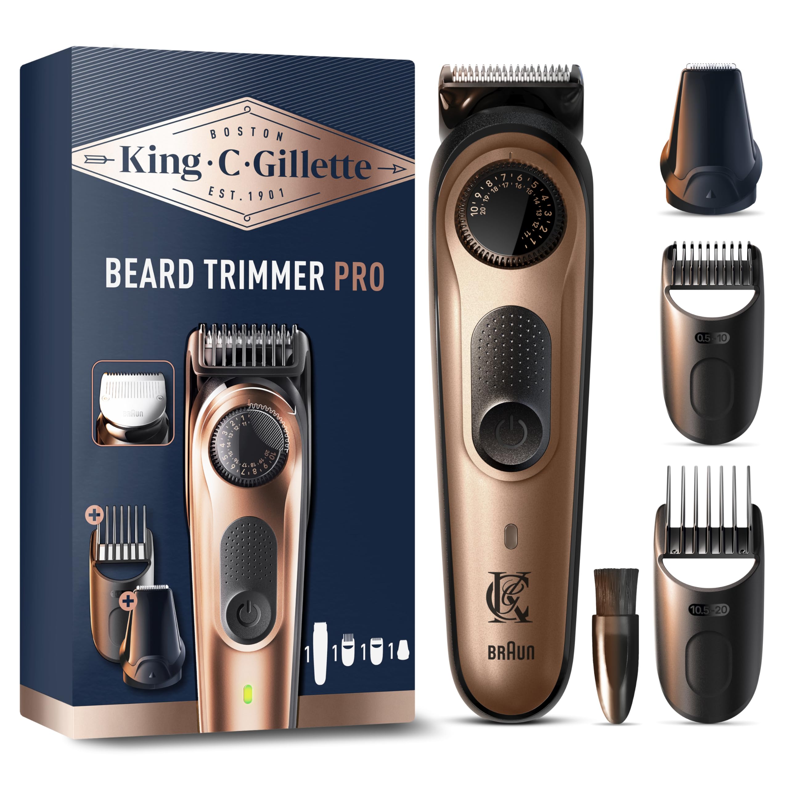 Gillette King C Pro Electric Beard Trimmer for Men with Sharp and Wear-resistant Metal Blades, Men's Beard Set with Precision Head and 2 Washable Combs, 40 Lengths - Image 1