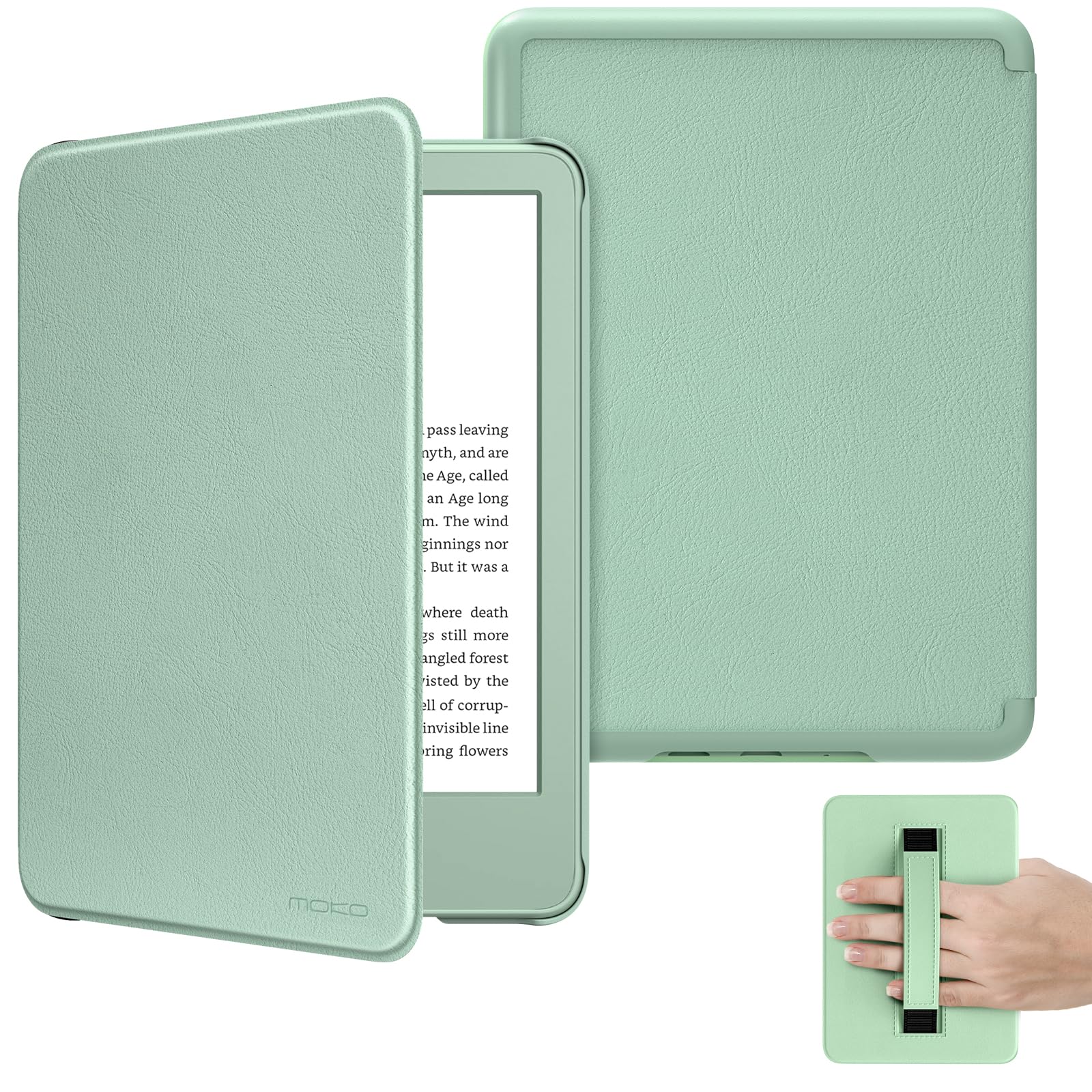 MoKo Case for 6 Inch All-New Kindle (11th Generation - 2024/2022), Lightweight Shell Cover with Handle Strap Auto Wake/Sleep for Kindle 11th Generation 2024 e-Reader, Agave Green - Image 1