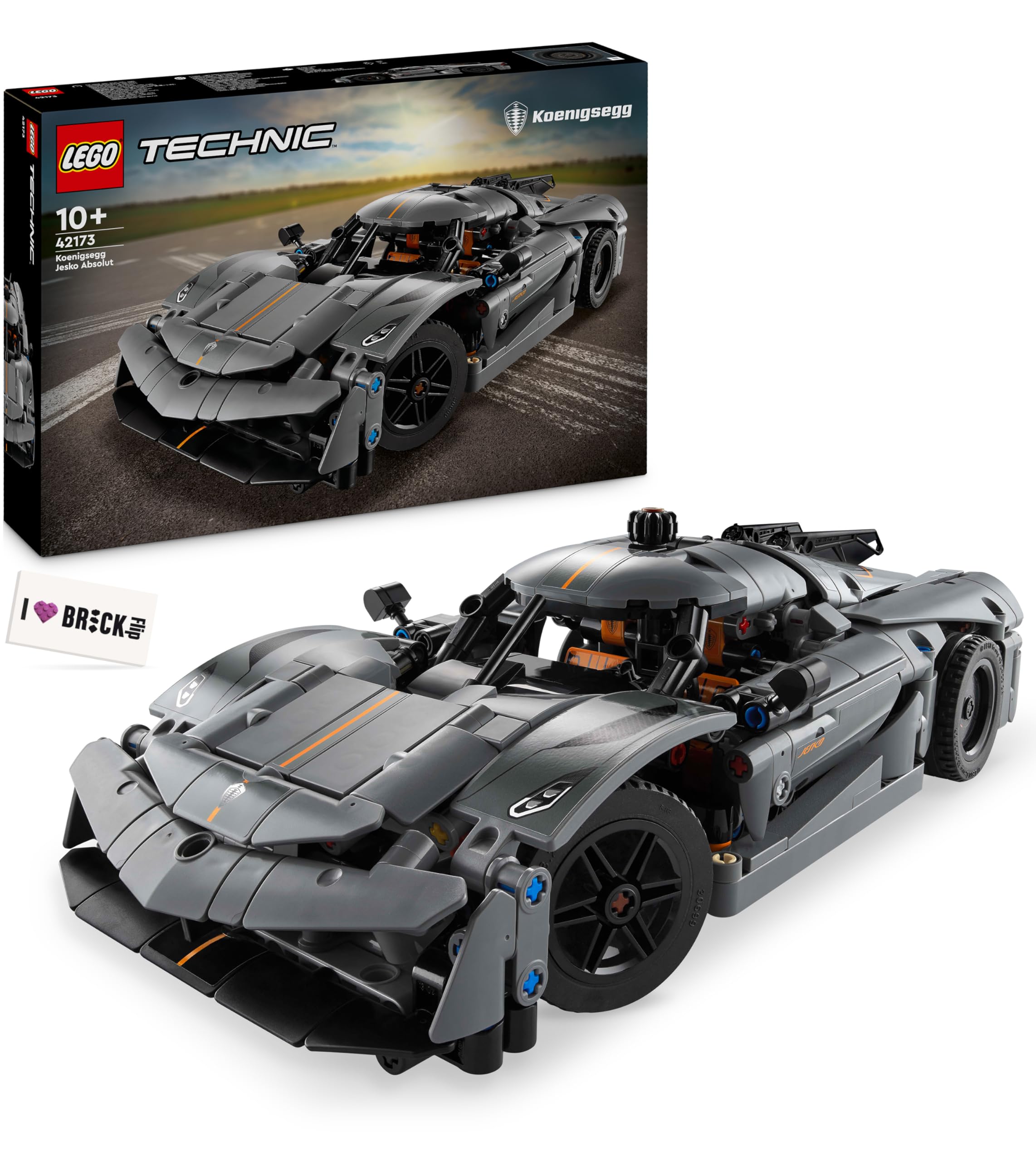 LEGO Technic Koenigsegg Jesko Absolut (42173): LEGO car in grey with pre-order bonus - Part of the new LEGO Technic 2024 releases, compatible with all other LEGO cars - Image 1