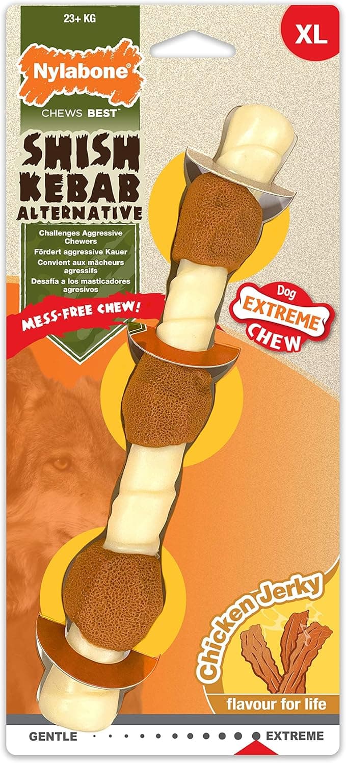 Nylabone Aggressive Chewing Dental Bone/Shish Kebab/Chicken Jerky Flavour/for Adult Dogs Weighing More than 23 kg1 Unit