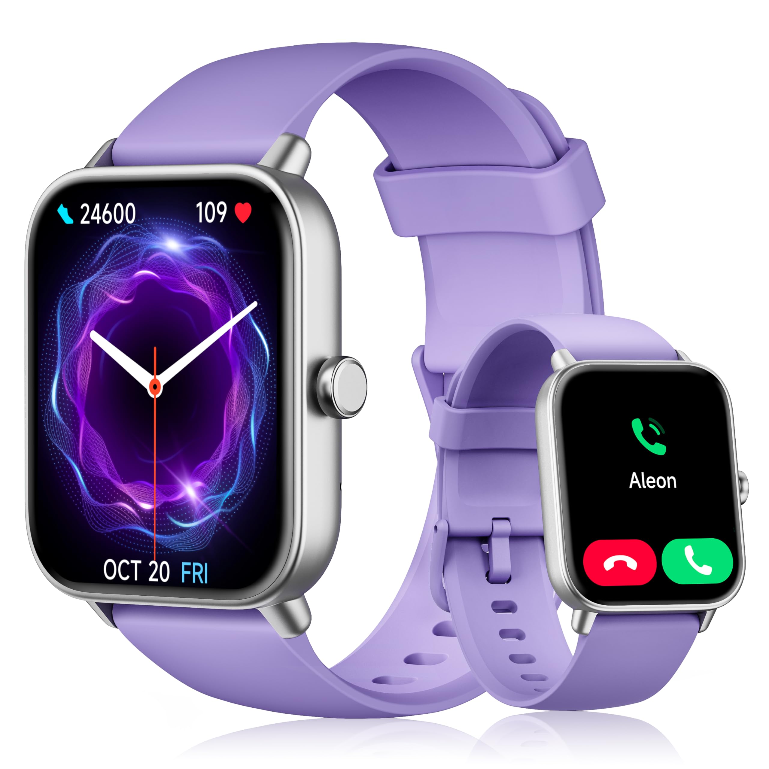 Women's Smart Watch for Samsung, iPhone, Android, 1.8 Inch Women's Smart Watch with Bluetooth Call, AI Voice, Built-in Alexa, Smartwatch Monitor SpO2, Sleep, Pedometer, Calories, IP68-Purple - Image 1
