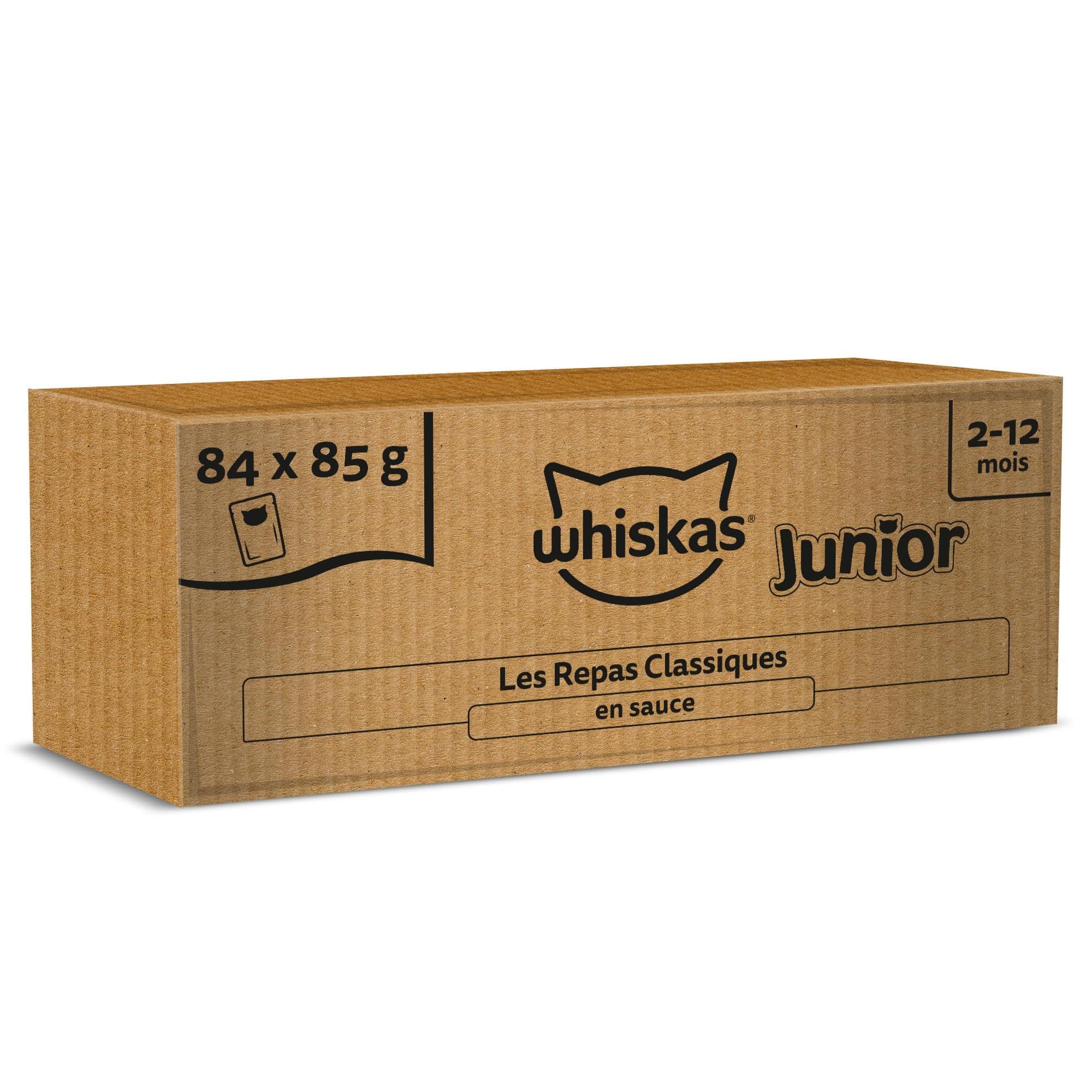 WHISKAS Junior Kitten Meal, Cat Bag, Pack of 84 85g Fresh Sachets, 4 Varieties in Sauce, Complete and Balanced Wet Kitten Food