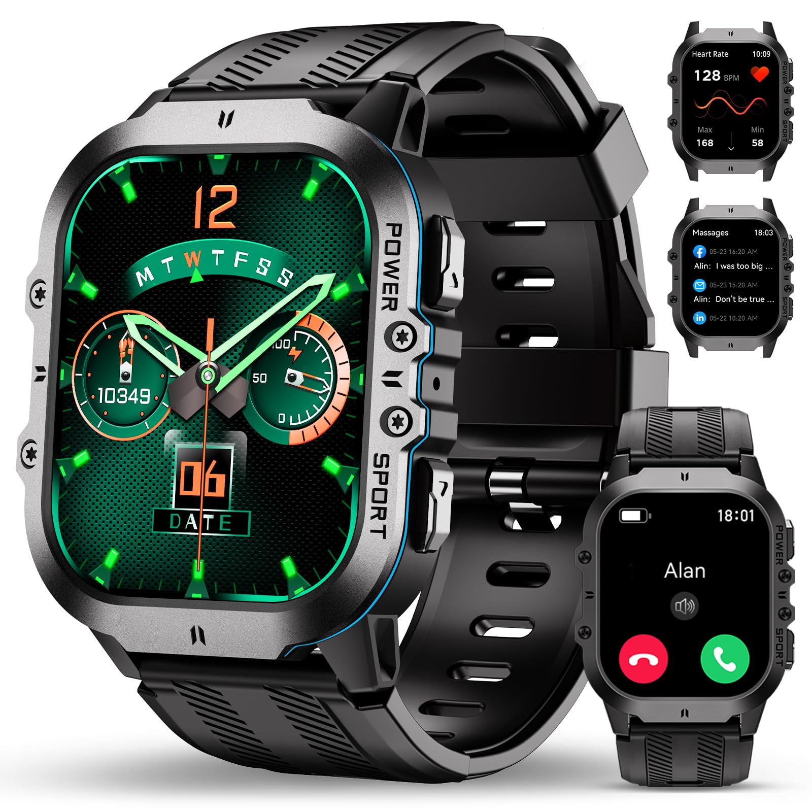 OUKITEL Men's Smart Watch, 1.96 Inch HD Smartwatch with Bluetooth Call, 100 + Sports Modes, Sports Watch for Monitoring Cardio, Pedometer, Sleep, Waterproof 5 ATM, Smart Watch for Android iOS Black - Image 1