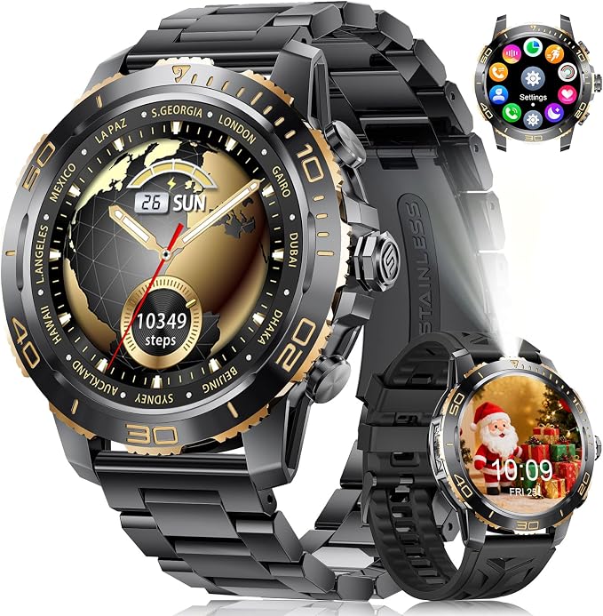 LIGE Men's Smart Watch with 800 mAh, 1.43 Inch AMOLED Business Smartwatch with Bluetooth Calling, 200+ Sports Modes, Heart Rate, SpO2, Sleep Monitoring for Android iOS 2 Black Strap - Image 1