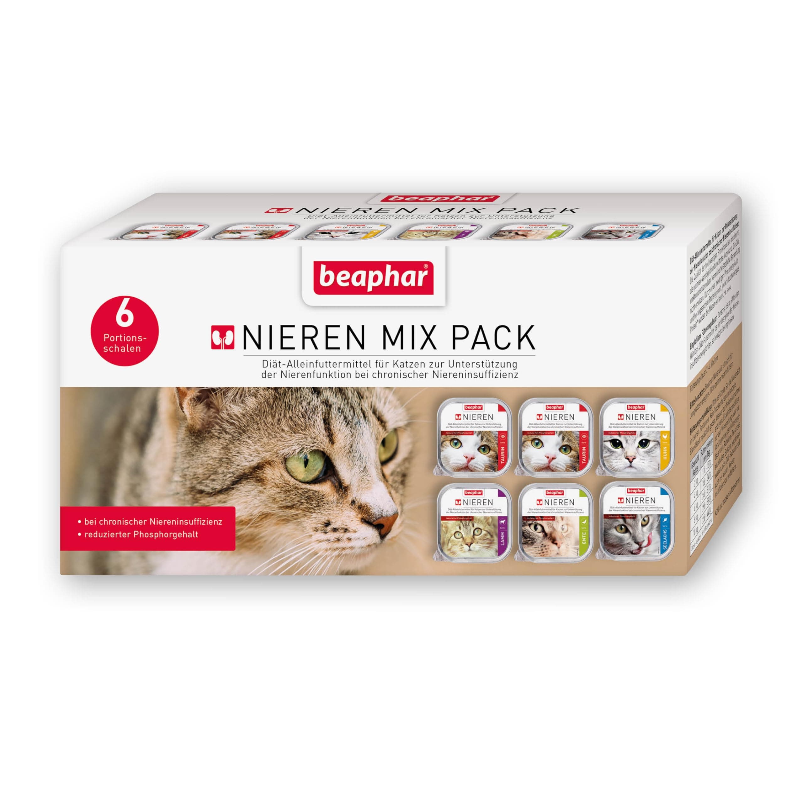 BEAPHAR - Diet mix for cats - Dietary food - Reduced phosphorus content - With valuable salmon oil - Supports kidney function - Gentle food for gourmets - 6 servings x