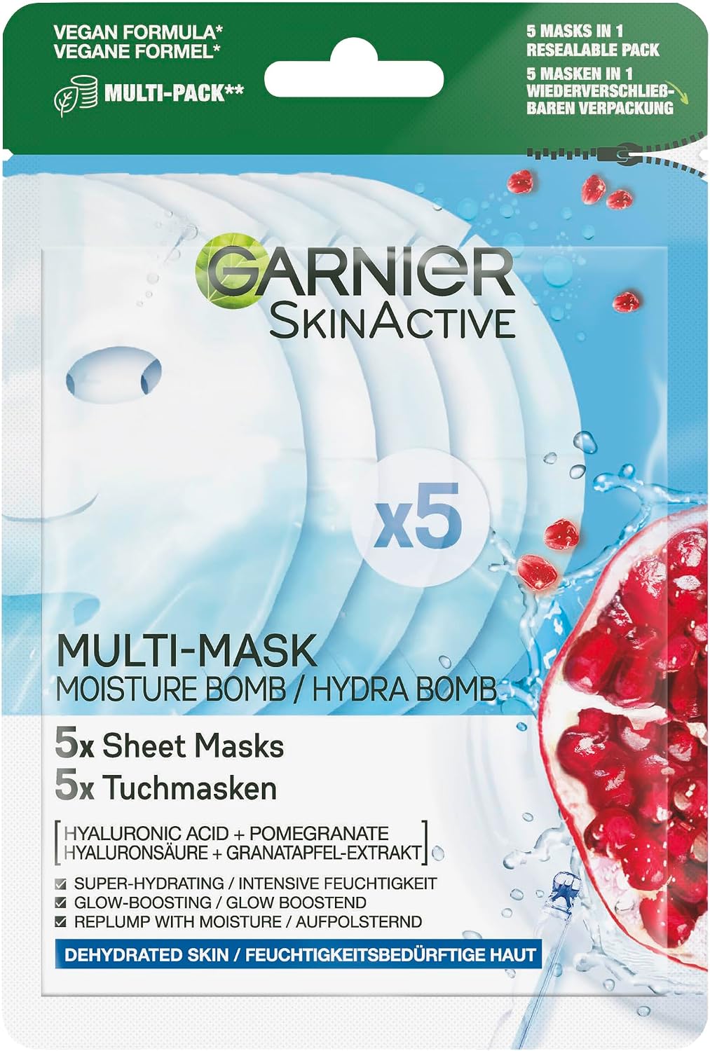 Garnier - SkinActive - Masques Tissus Hydrabomb Grenade - Hydratant et Repulpant - Lot de 5 Masques - Image 1