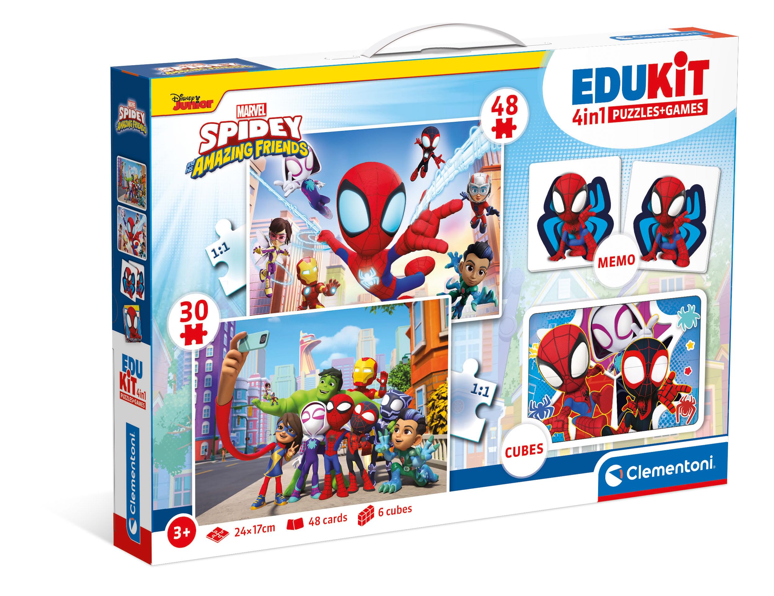 Clementoni Educational Toy 4 in 1 Spidey and His Amazing Friends (Children Puzzle 30 Pieces and 48 Pieces, 6 Cubes, 1 Memo), for Children 3-5 Years, Made in Italy, 18295 - Image 1