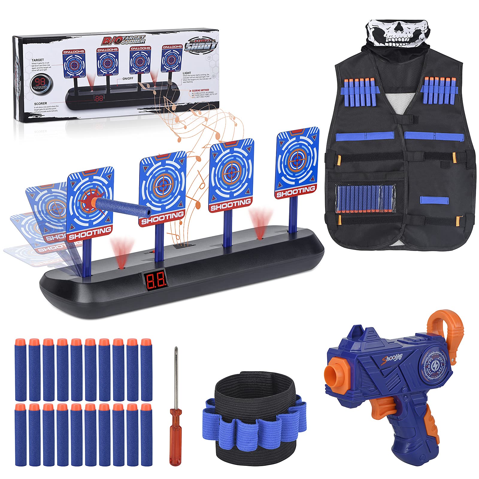 Electric Target with Tactical Vest, 1 Rifle for Children and 20 Darts Set of Nerf Accessories, Birthday Gifts Toys for 6 7 8 9 10 Years Children Boy - Image 1