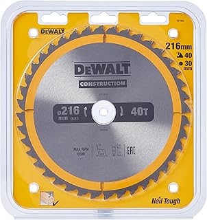 DEWALT Lame de Scie Circulaire Stationnaire - Disque Tranchant 40 Dents 216x30mm - Outillage Résistant aux Clous et Durable - Spécial Construction et Utilisation Professionnelle, DT1953-QZ - Image 1