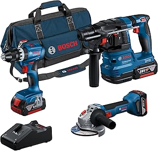 Bosch Professional 18V System combo-kit sans-fil : GSB 18V-45 + GBH 18V-22 + GWS 18V-8 (avec 3 batteries GBA 4.0Ah, GAL 18V-40, sac à outils) - Édition Amazon Exclusive - Image 1