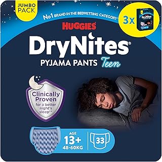 HUGGIES DryNites Pantalon de pyjama pour garçon de 13 ans et plus (48-60 kg), 33 pantalons d'énurésie nocturne, jusqu'à 100% sans fuite - Image 1