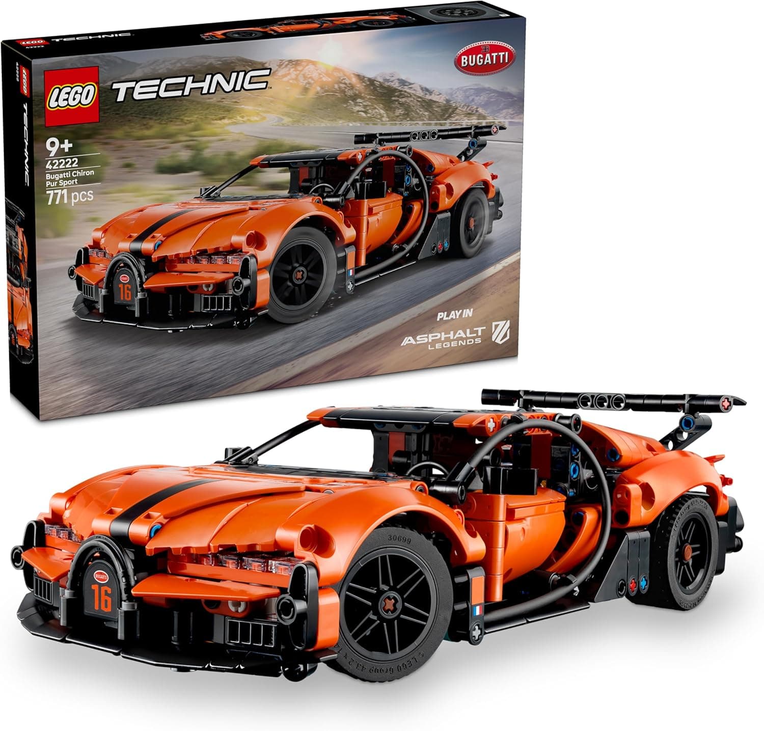 LEGO Technic Hypercar Bugatti Chiron Pur Sport - Maquette de Voiture de Course avec Moteur W16, Direction & Portes Ouvrantes - Cadeau pour Garçon dès 9 Ans & Fans de Sport Automobile 42222