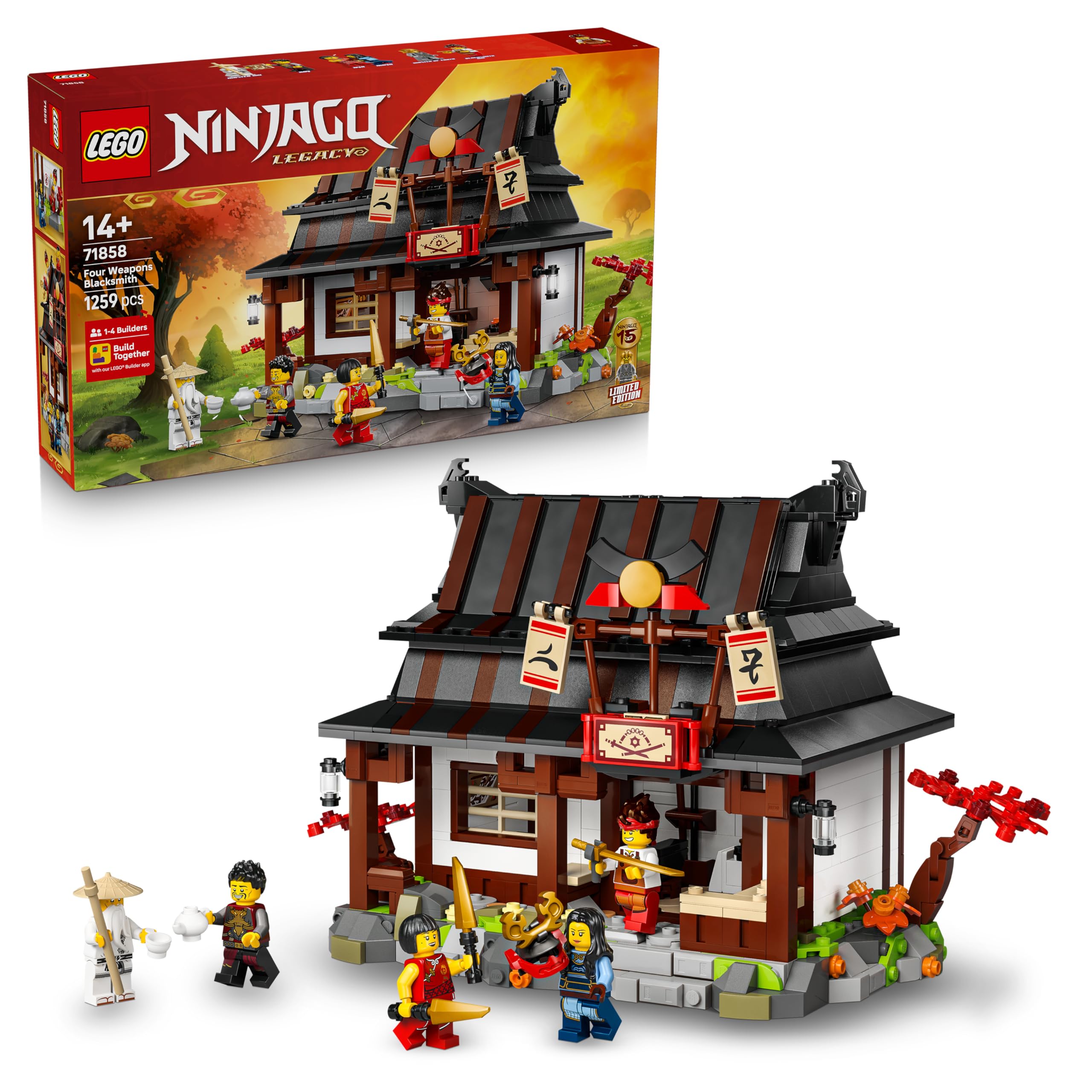 LEGO Ninjago 15th Birthday - Forge of Four Weapons - Teenager Toy - Ninja House with Minifigure & Collector Cards - Gift for Boys from 14 Years or Adult Fan 71858 - Image 1