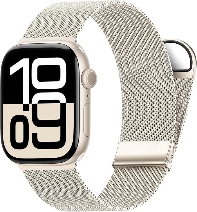 Higgs Bands Compatible with Apple Watch Band 40mm 38mm 41mm Ultra 3/2/1 49mm 46mm 45mm 44mm 42mm Women Men, Double Magnetic Adjustable for Series 11 10 9 8 7 SE 6 5 4 3 2 1, Milanese Metal - Image 1