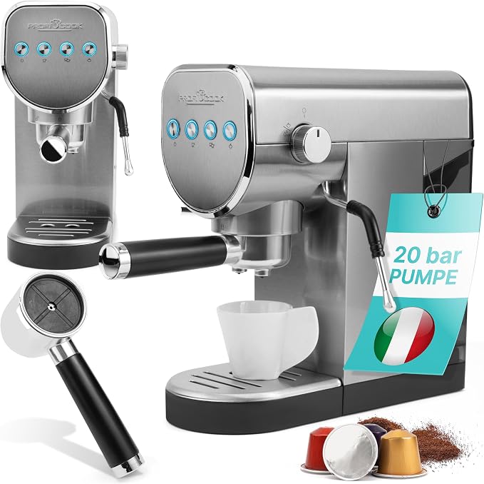 ProfiCook® 2 in 1 Espresso Machine | for Coffee Powder and Nespresso Compatible Capsules | Filter Holder | 20 Bar | Milk System for Latte Coffee | Cappuccino | Espresso Filter Holder | - Image 1