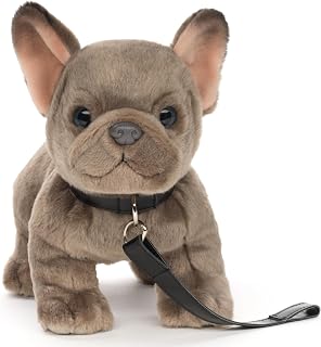 Uni-Toys - French Bulldog (Grey) with Lead - 26cm (Length) - Dog, Pet - Soft Toy - Image 1