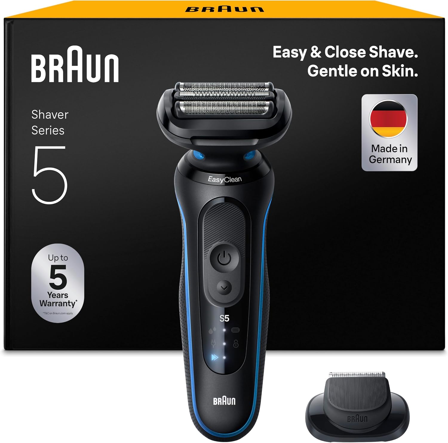 Braun Rasoir Electrique Homme Series 5 52-B1200SI Bleu, Etanche, Lames Flexibles Pour Raser Doucement Visage et Barbe, 2 Modes De Rasage, Coffret Avec Accessoire Tondeuse De Précision, En Carton - Image 1