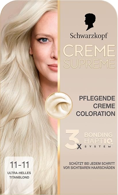 Schwarzkopf Creme Supreme Permanent Hair Colour 11-11 with Serum and Mask to Protect Hair from Visible Damage 185 ml Ultra Light Titanium Blonde - Image 1