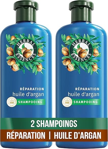 Herbal Essences Repair Shampoo Argan Oil 2 x 250 ml Damaged Hair, Intense Nutrition for Soft and Smooth Hair, Natural Ingredients, Silicone-Free, Vegan