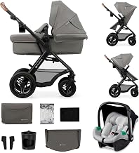 Kinderkraft MOOV2 AIR 3-in-1 Stroller, Travel System from Birth to 22kg, Mink PRO I-Size Car Seat Included, Extendable Hood with UPF50+ Filter, Inflatable Wheels, Light Grey - Image 1