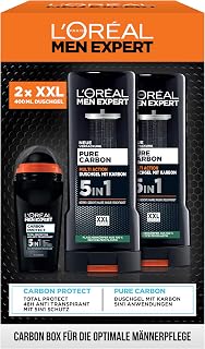 L'Oréal Men Expert Coffret cadeau pour homme avec déodorant 5 en 1 et gel douche XXL 5 en 1 pour cheveux, corps et visage, pack avantageux avec déodorant Carbon Protect et nettoyant corporel Pure - Image 1