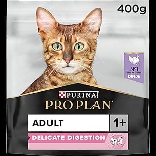 PURINA PRO PLAN | Adult DELICATE DIGESTION | Complete Food for Adult Cats | Promotes a Healthy Digestive System | Dry Food | Turkey | Bag | Pack of 8 x 400 g