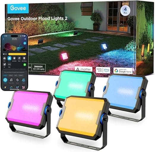 Govee 4 x RGB Outdoor LED Projector Lights with Cool and Warm White, Works with Alexa Matter Google Home, 50+ Scenes, IP66 Waterproof Outdoor LED Spotlight for Garden Patio