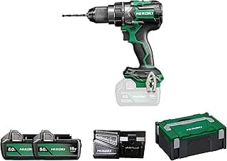 HiKOKI Perceuse-Visseuse Sans Fil - 18V, 140Nm Couple, Moteur Sans Balais, Technologie RFC, Mandrin à Serrage Rapide 13mm - Avec 2x 5.0Ah Batteries, Coffret