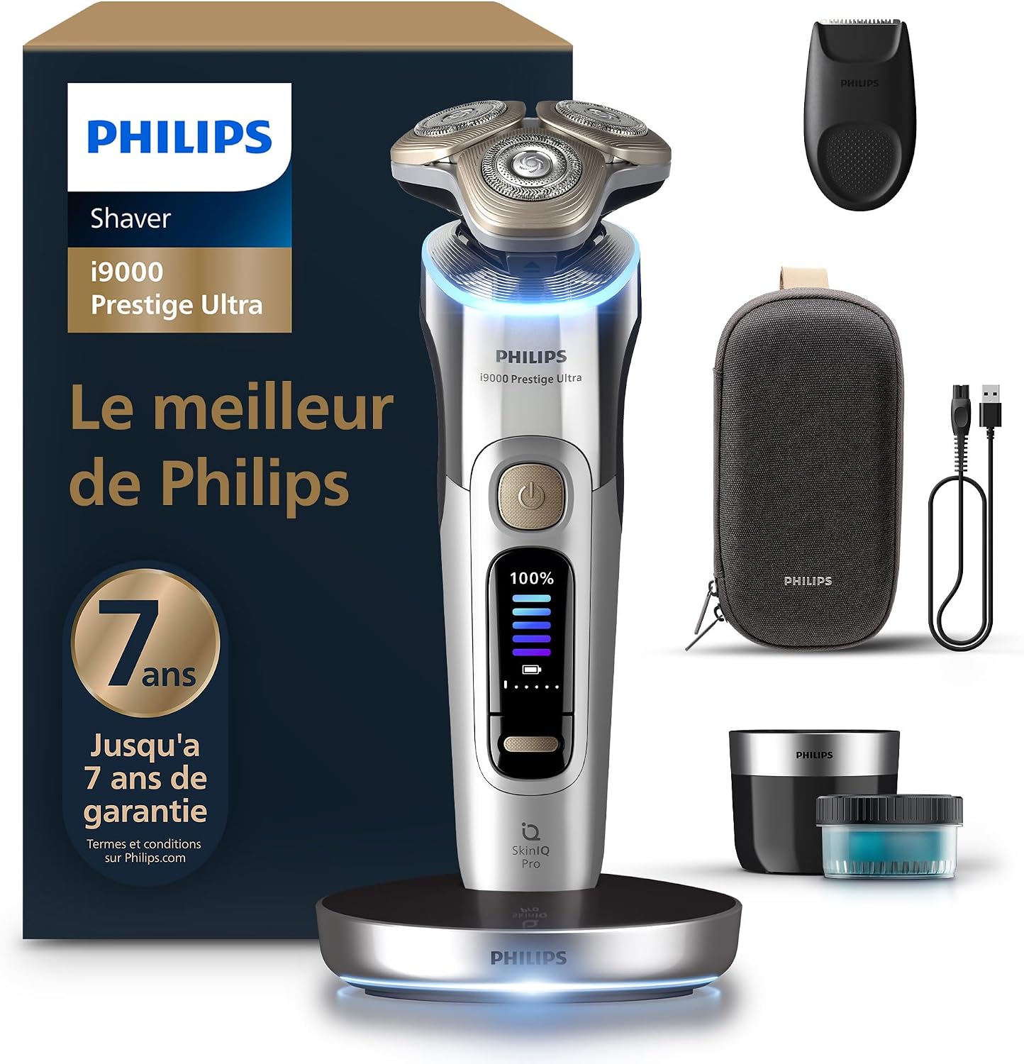 Philips Rasoir i9000 Prestige Ultra, rasoir électrique 100% étanche, technologie Skin IQ Pro, système Triple Lift & Cut, lames de précision NanoTech rotatives à 360°, 5 modes de rasage, XP9404/31 - Image 1