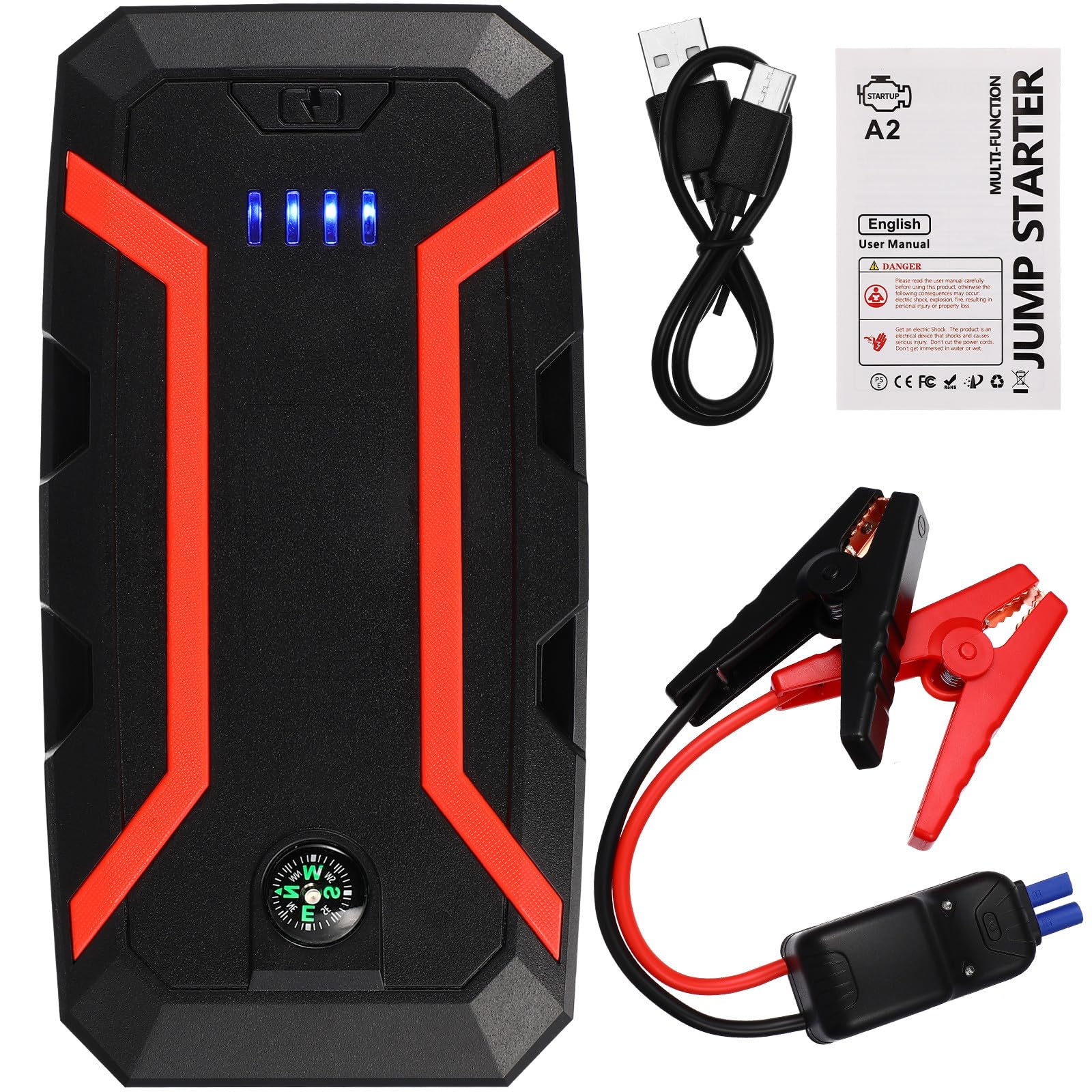 HEMOTON Démarreur de Batterie Portable pour Voiture Booster Urgence Automobile Chargeur de Batterie de Secours Compatible avec Moteurs Essence Jusqu - Image 1
