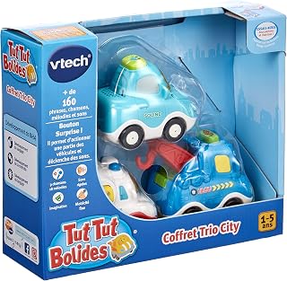 VTech - Tut Tut Bolides, Coffret Trio City, 3 Voitures Interactives, Berline, Dépanneuse et Ambulance, Jouet Musical et Sonore, Cadeau Enfant de 1 an à 5 Ans - Contenu en Français - Image 1