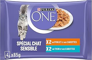 PURINA ONE | BIFENSIS | Spécial Chat Adulte Sensible | Aide à Maintenir Un système immunitaire Fort et Une Digestion Saine | Effilés en Sauce | Au Poulet et Thon | Sachet Repas | Lot de 12 (4 x 85g) - Image 1
