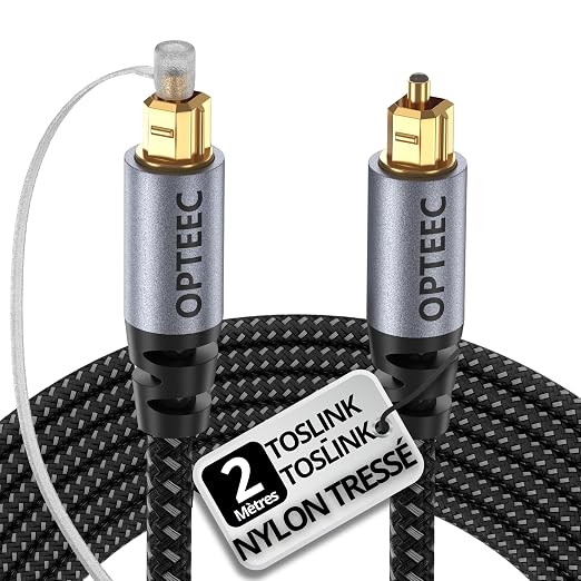 Optical Audio Cable - 2M - Toslink Audio Optical Cable for Home Cinema, Soundbar, TV, Samsung, Bose, LG, SONY, SONOS, PS4, XBOX - Reinforced Braided Nylon - Gold Plated Connector (2M) - Image 1