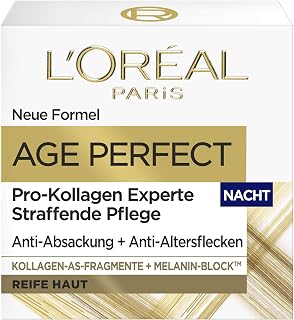 L'Oréal Paris Soin de nuit raffermissant pour peaux matures Soin hydratant anti-âge contre les taches de vieillesse Avec fragments de collagène AS Age Perfect Pro Collagène Expert 50 ml - Image 1
