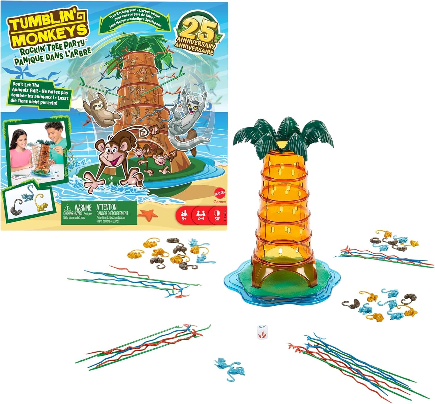 Mattel Games SOS Ouistiti : Panique dans l’arbre Jeu de société pour soirées en famille, soirées jeux, voyages et camping, HTW65