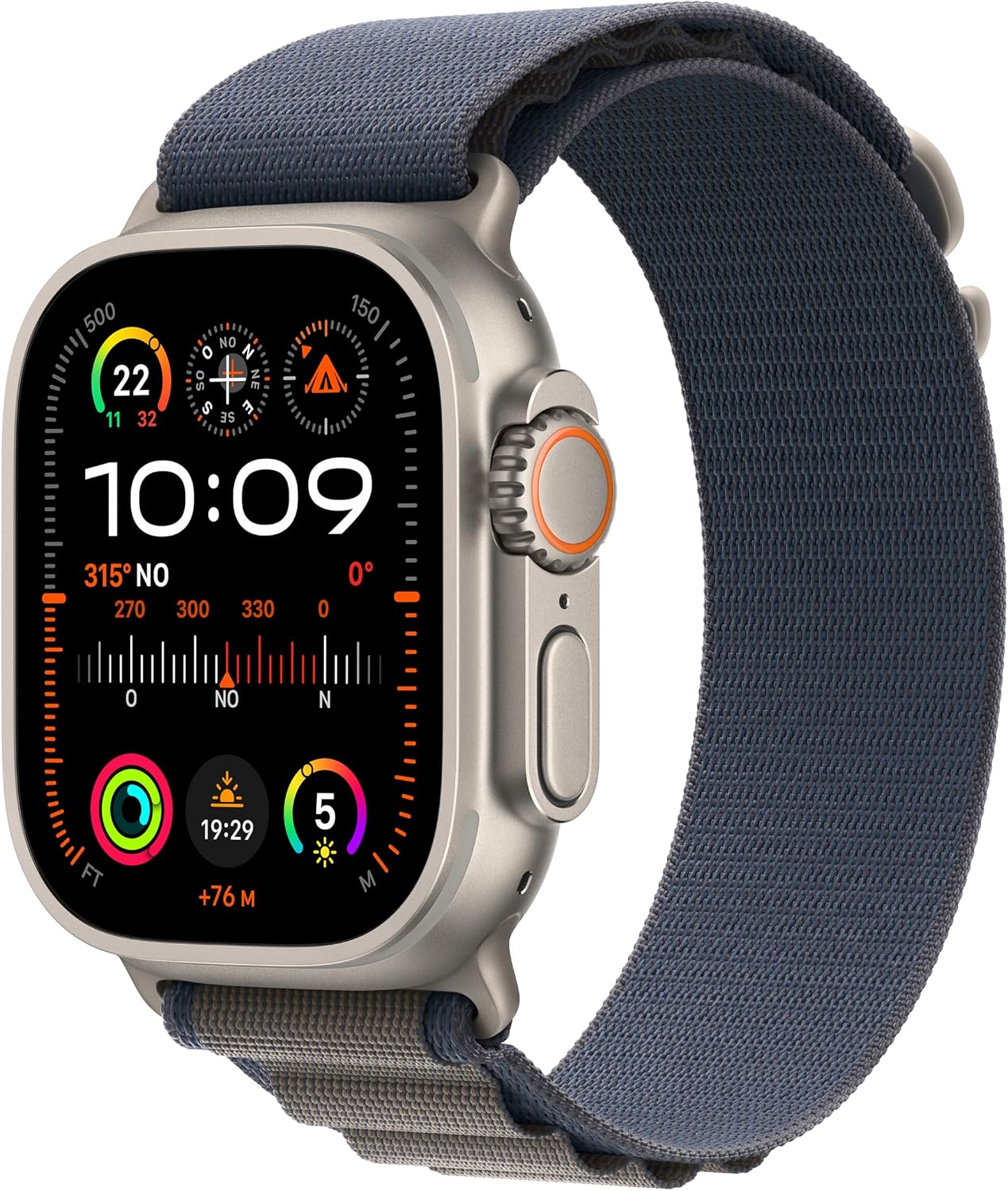Apple Watch Ultra 2 (49 mm GPS + Cellular) Smartwatch avec boîtier en titane robuste et Boucle Alpine bleu - Medium. Suivi de l’activité physique, GPS haute précision, bouton Action, neutre en carbone - Image 1