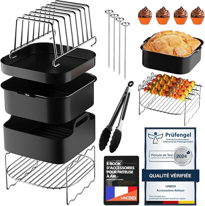 UNBOX Air Fryer Accessories Compatible with Philips 2000 Series 6.2L (NA230), Cecotec 5.5L, Moulinex 6.5L, Ninja 4.7L, COSORI 5.5L - With Reusable Silicone Airfryer Mould, Pizza Tray - Image 1