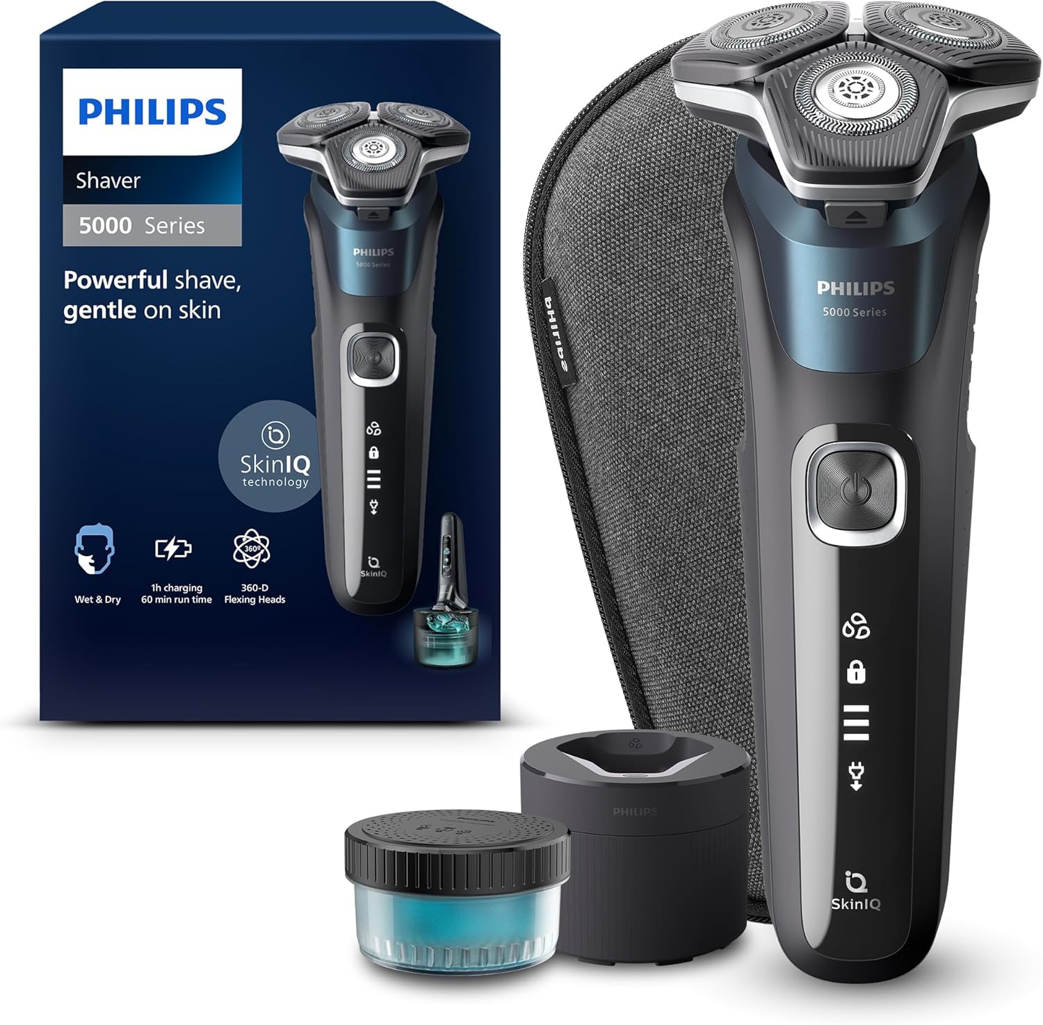 Philips Rasoir Series 5000 - rasoir électrique Wet & Dry avec technologie SkinIQ, tondeuse rétractable, coffret de voyage, Quick Cleaning Pod, bleu électrique, modèle S5889/50 - Image 1