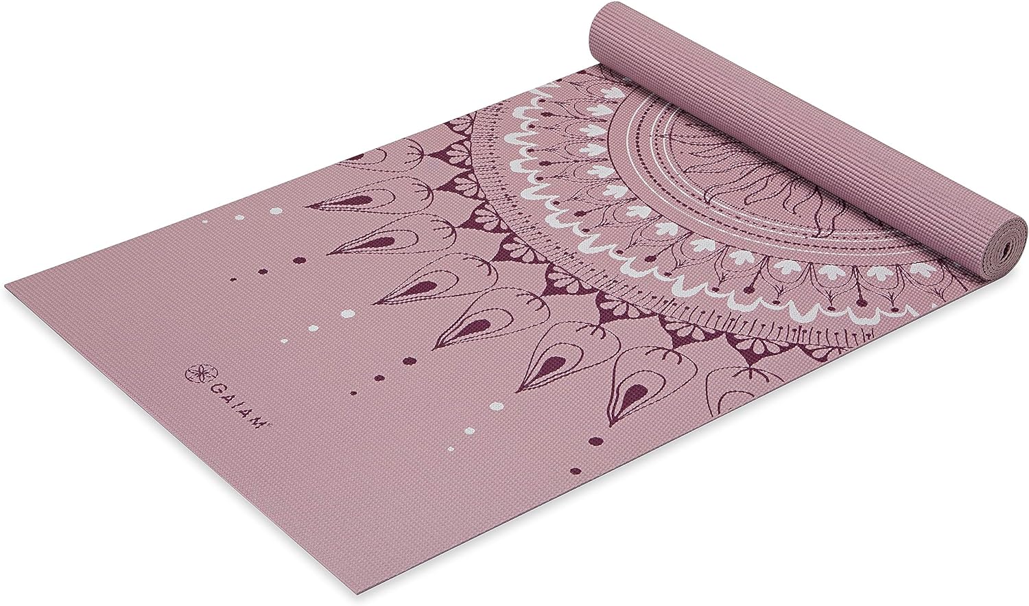 Gaiam Tapis de yoga antidérapant à imprimé classique pour tous les types de yoga, pilates et entraînements au sol, Here & Now Rose poudré, 4 mm - Image 1