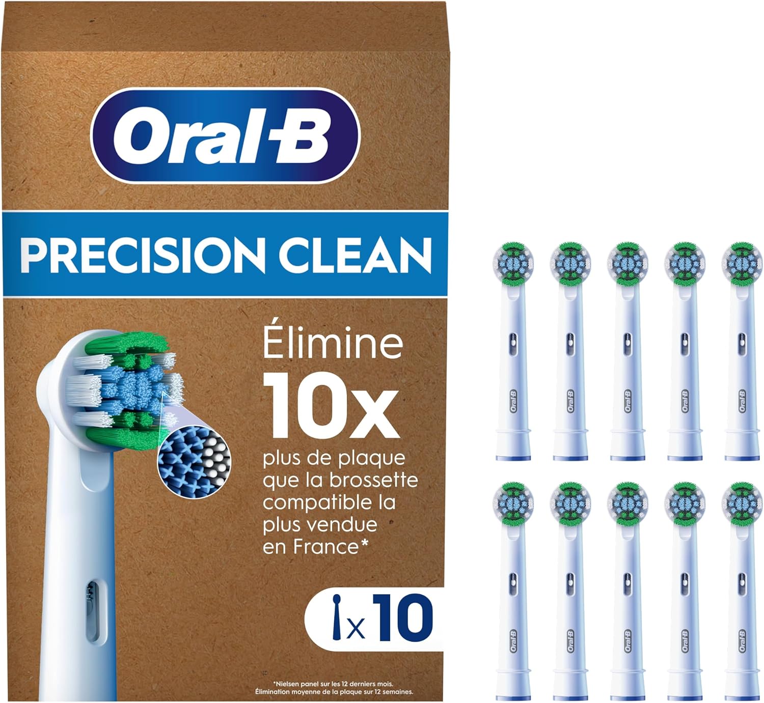 Oral-B Pro Lot De 10 Brossettes De Rechange Précision Clean, AUTHENTIQUES, Blanches, 3 Types De Filaments Et Tête Ronde Pour Un Nettoyage Précis, Embouts Pour Brosses A Dents Electriques Oral B Pro - Image 1