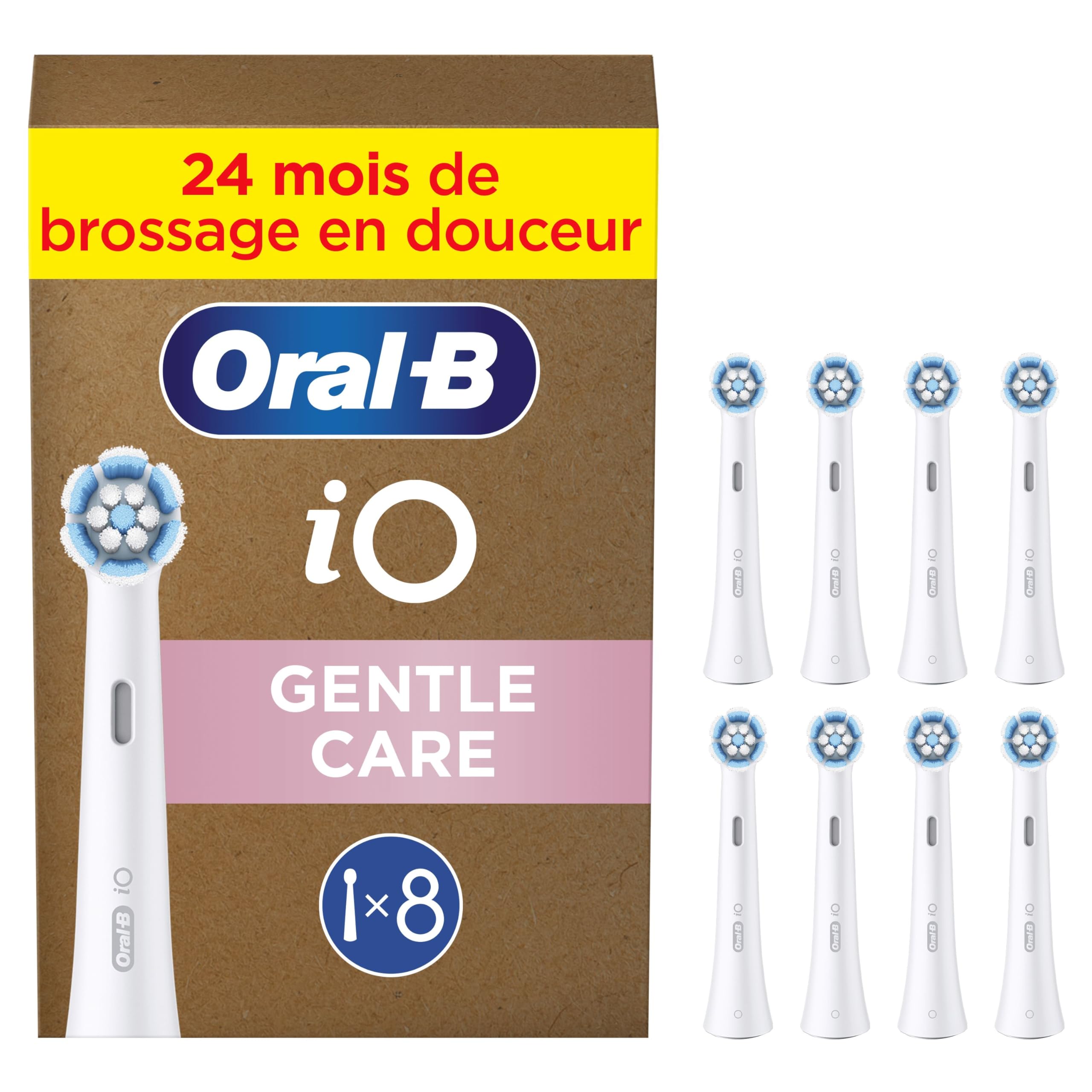 Oral-B Pack of 8 Gentle Care Replacement Brushes, Genuine White, Softest Brushing, Suitable for Sensitive Gums, Toothbrush for Oral B iOS Electric Toothbrushes, Cardboard - Image 1
