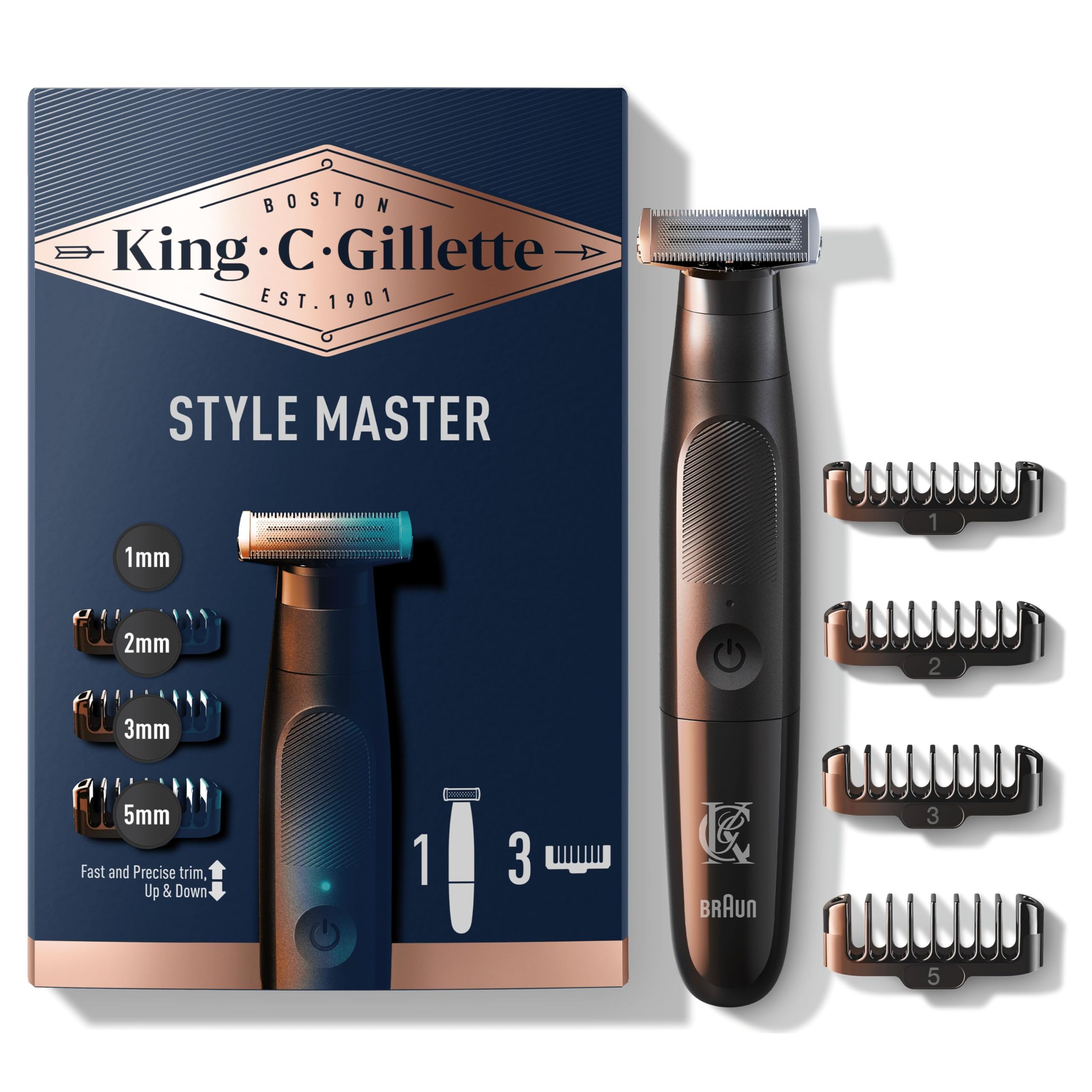 Gillette King C Electric Beard Trimmer for Men, Wireless, Waterproof, Replaceable Metal Blade, Men's Beard Set with 4 Interchangeable Combs for Trimming and Shaving, CenterCut Technology - Image 1