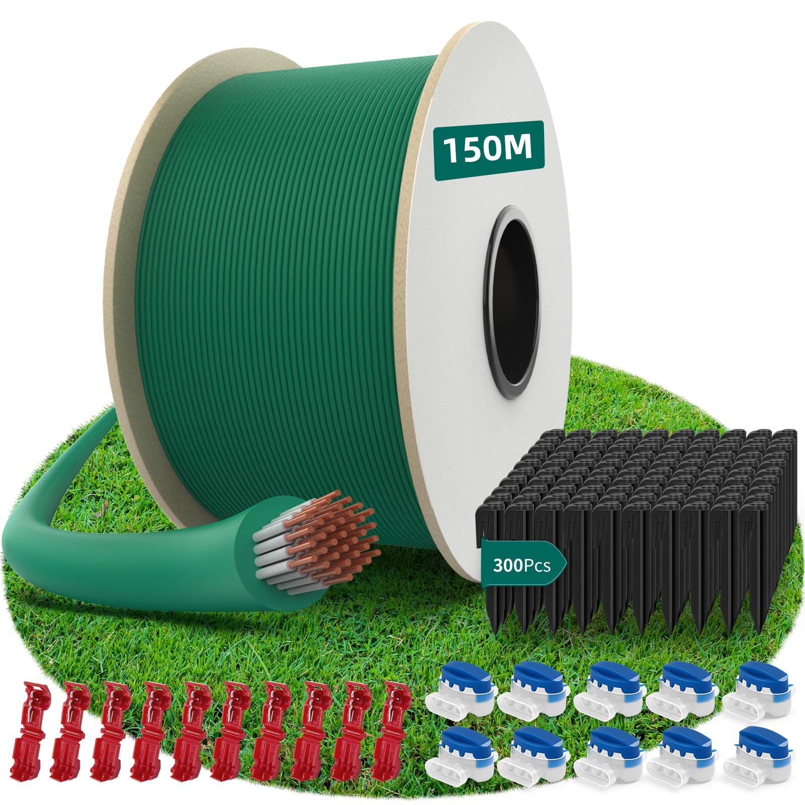 HAUSPROFI Robot Lawnmower Cable 150 m + 300 Pegs + 10 Cable Connectors + 10 Connection Terminals, Robot Lawnmower Wire Cable for Worx, Gardena, Bosch, Yard Force etc - Image 1