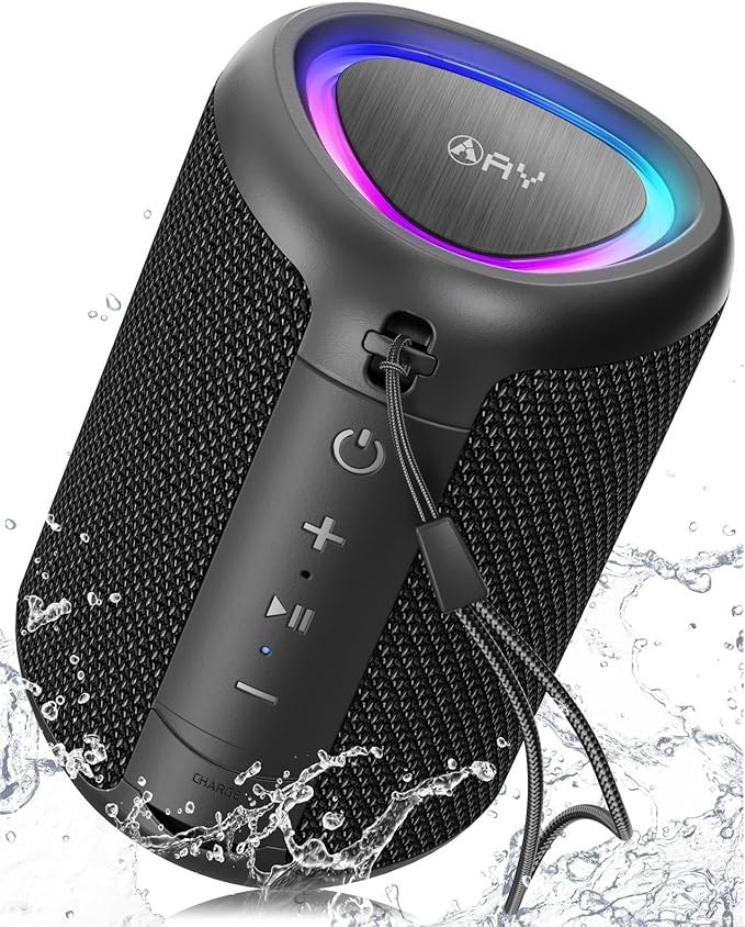 AY Portable Bluetooth Speaker with Lights, IPX5 Waterproof, All-Day Battery Life, Bluetooth 5.3, AUX & TF-Card Input, Stereo Paring, Small Wireless Speaker for Outdoors, Gift Ideas - Image 1