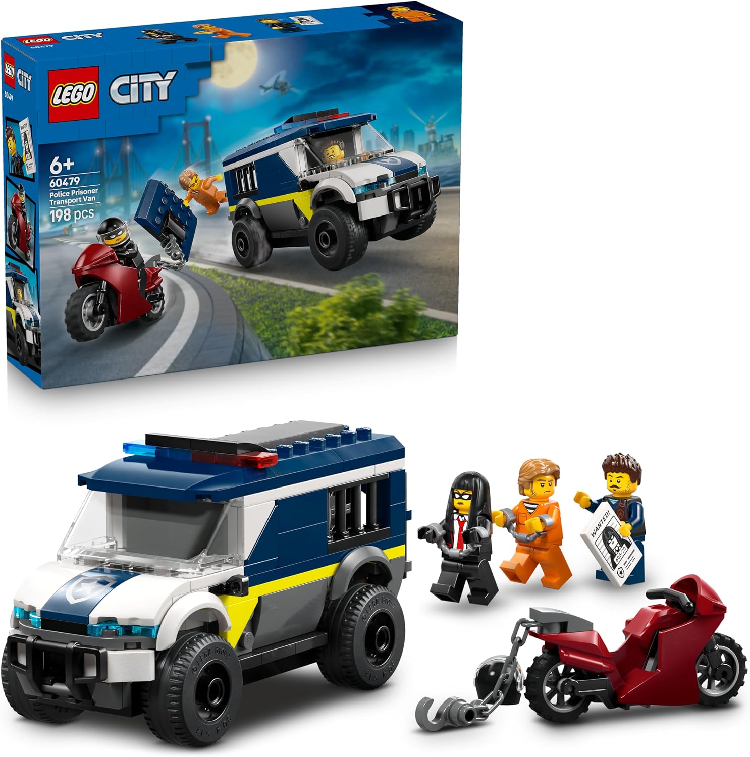 LEGO City The Penitentiary Van – Toy Truck – Model Van with Motorcycle, 3 Minifigures and Removable Cell Door – Birthday Gift Idea for Boys from 6 Years Old 60479 - Image 1