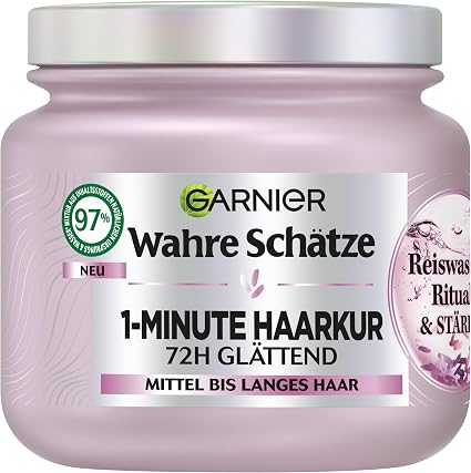 Garnier Wahre Schätze 1 Minute Hair Treatment for Medium to Long Hair with Rice Water and Strength for Shine and Flexibility, Rice Water Ritual and Strength, 1 x 340 ml - Image 1