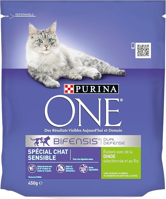 Purina One Chat Dry Food for Adult Cats Sensitive Turkey/Rice 450 g - Image 1