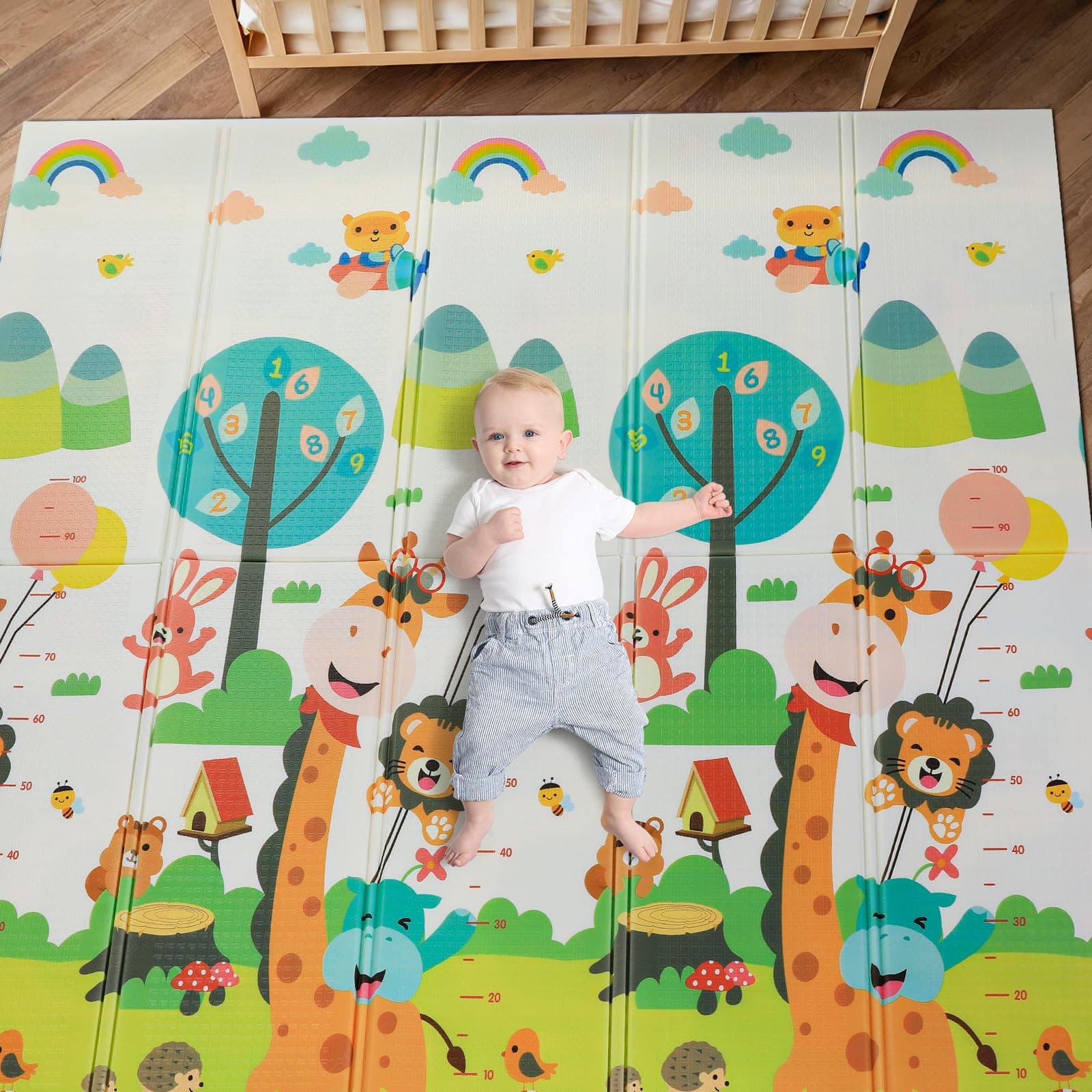 MAMIZO Baby Play Mat, 180 x 160 cm, Activity Mat for Baby, Children's Floor Mat, Thick Foam Foldable Reversible, Waterproof, Motor Skills Mat Promoting Sensory Development, Baby Gift