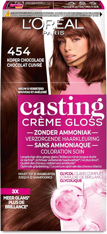 L'Oreal Paris Casting Crème Gloss 454 Mahogany Copper Brownie Brown - Medium Colour - Image 1