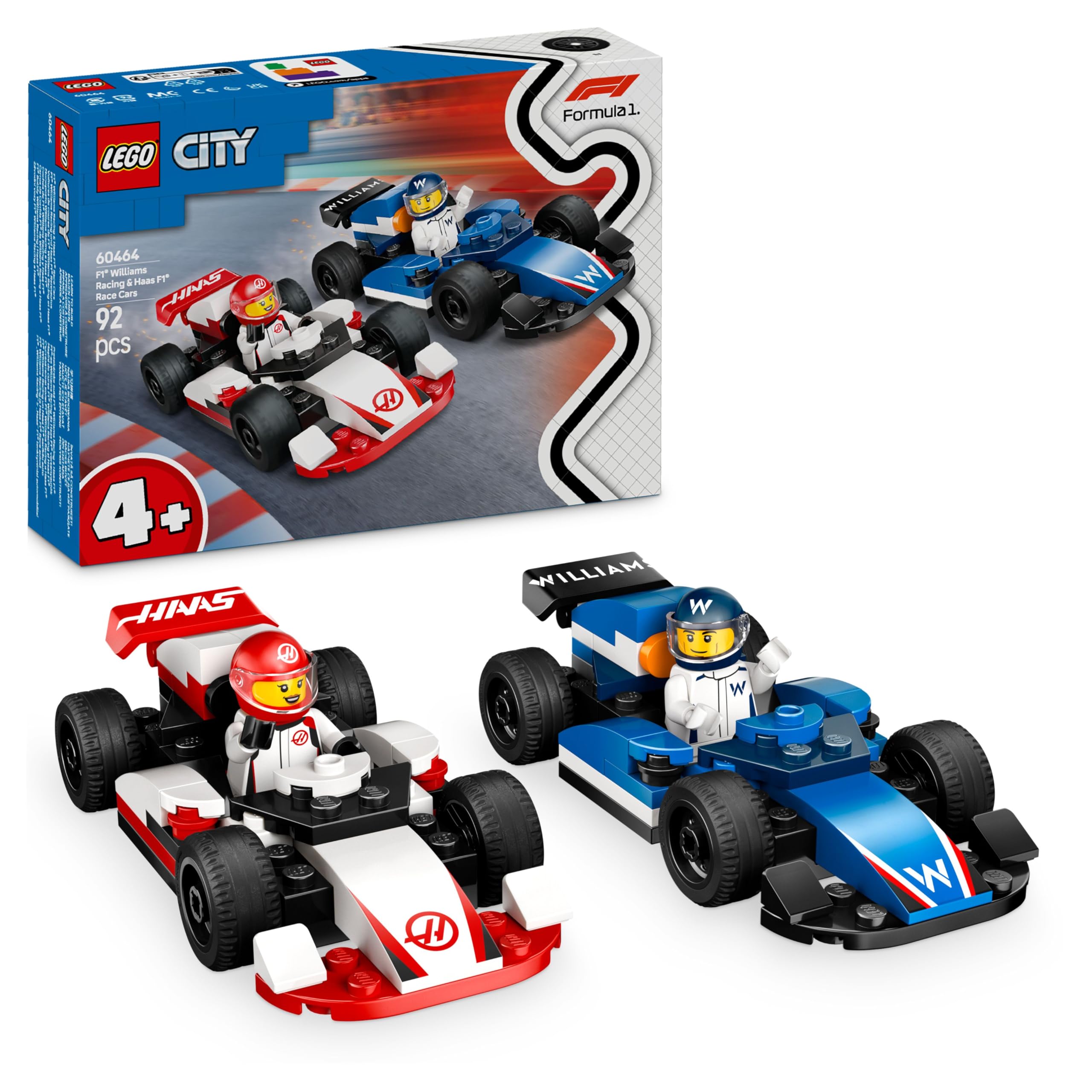 LEGO City F1 Williams Racing and Haas F1 Racing Cars – Formula 1 Construction Set with 2 Drivers – Gift Idea for Young Children from 4 Years Old Motor Sports Fans 60464 - Image 1